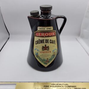 Vintage Leroux Coffee Sport Creme De Cafe Liqueur Stoneware Decanter -Empty 1974